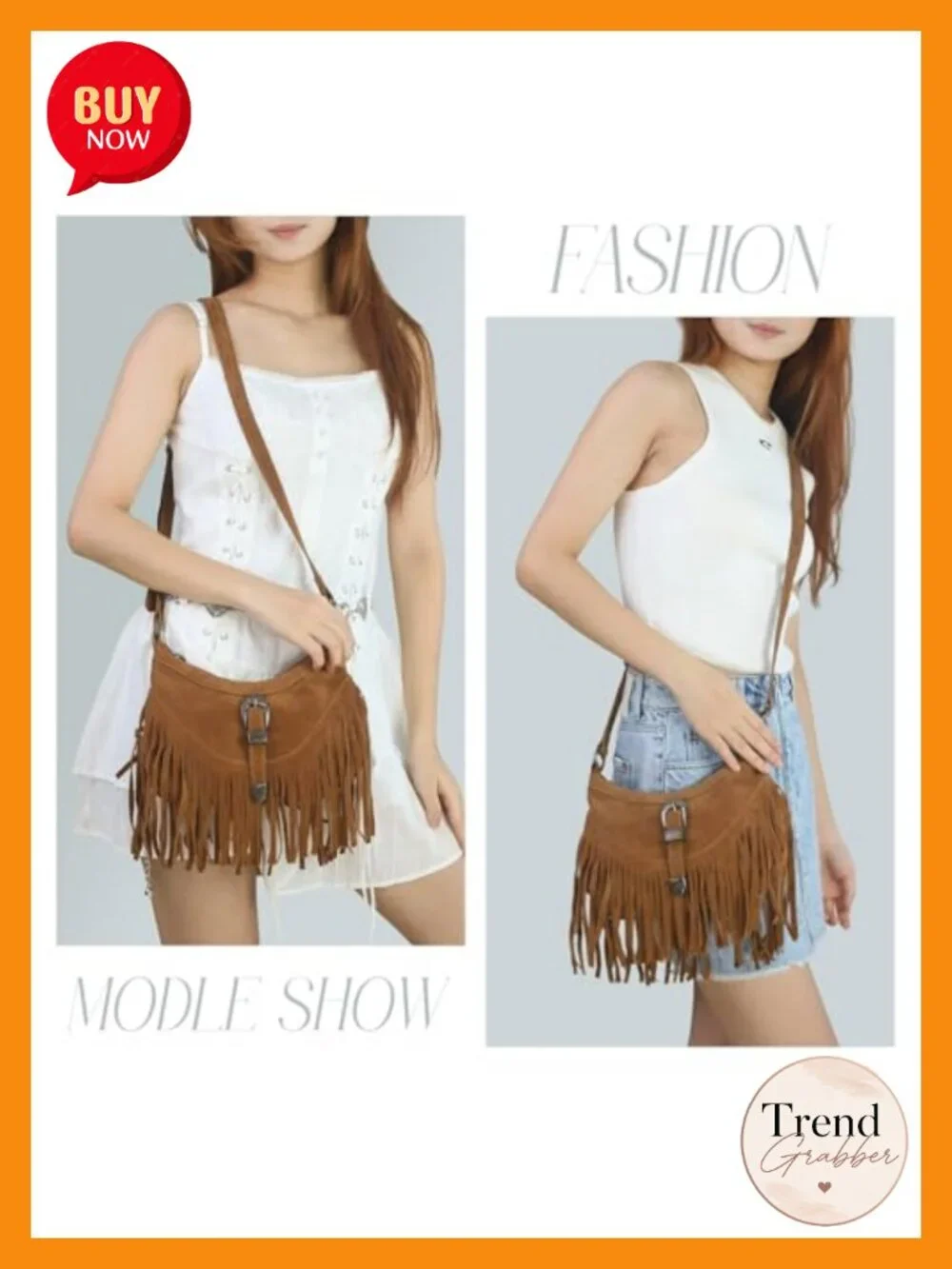 Vegan Suede Fringe Hobo Shoulder Crossbody Bag with Tassel